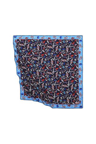 Navy Blue Turkish Pattern Carnation Tulip Pattern Silky Square Scarf 