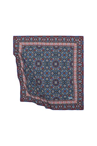Navy Blue Turkish Patterned Tile Pattern Silk Square Scarf 