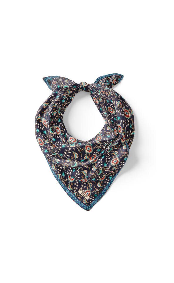 Navy Blue Turquoise Ivy Tulip Pattern Silk Pocket Square - 2