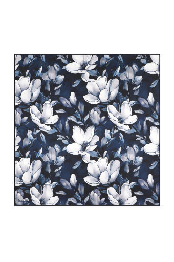 Navy Blue Turquoise Tile Spiral Pattern Silk Pocket Square 