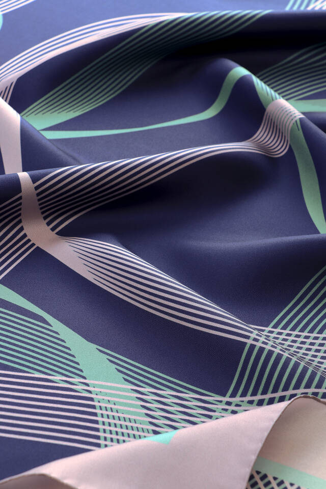 Navy Blue Twill Pattern Silk Scarf - 4