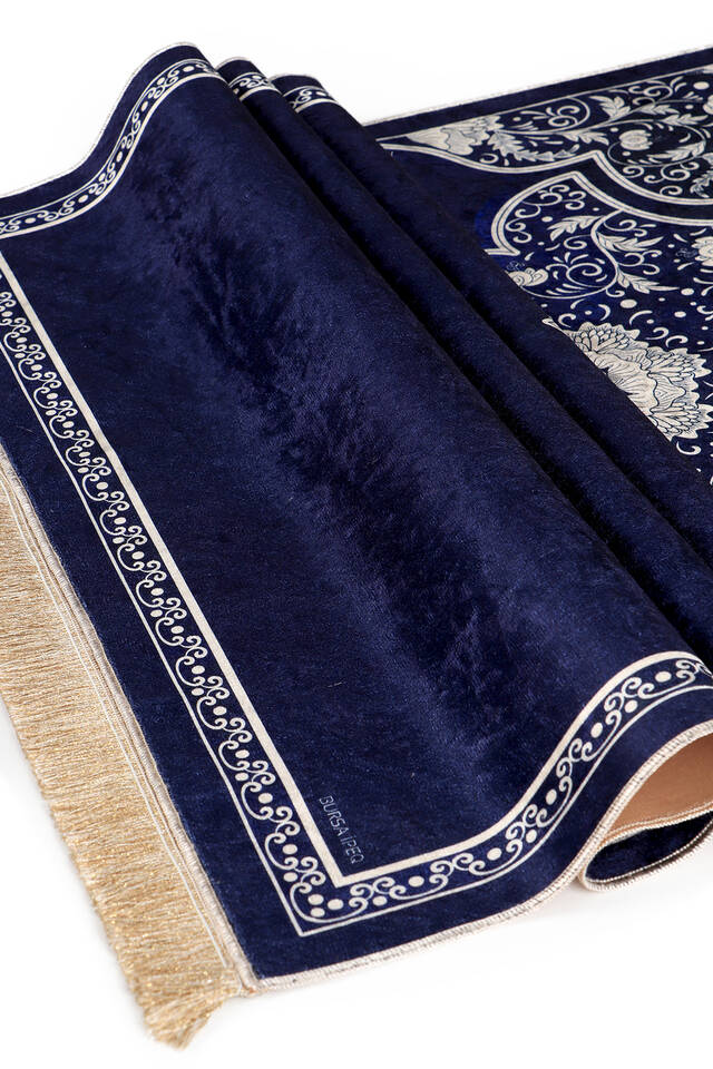 Navy Blue Velvet Carpet Prayer Rug - 2