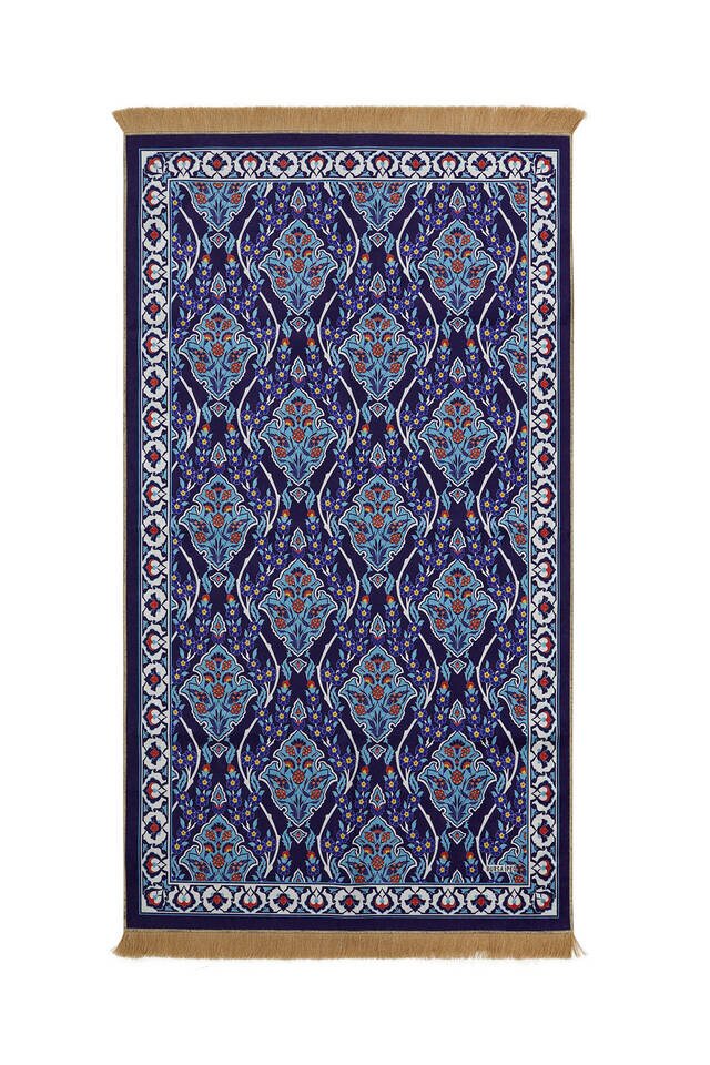 Navy Blue Velvet Carpet Prayer Rug - 1