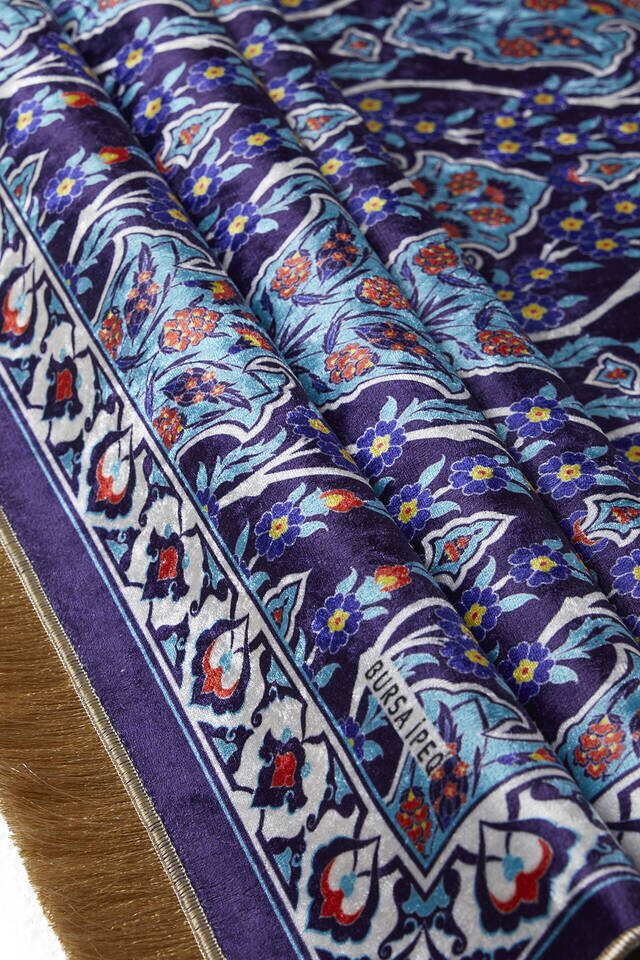 Navy Blue Velvet Carpet Prayer Rug - 2