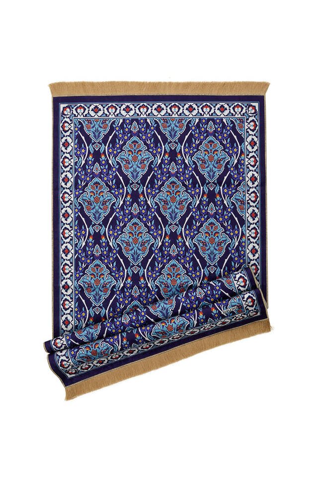 Navy Blue Velvet Carpet Prayer Rug - 4