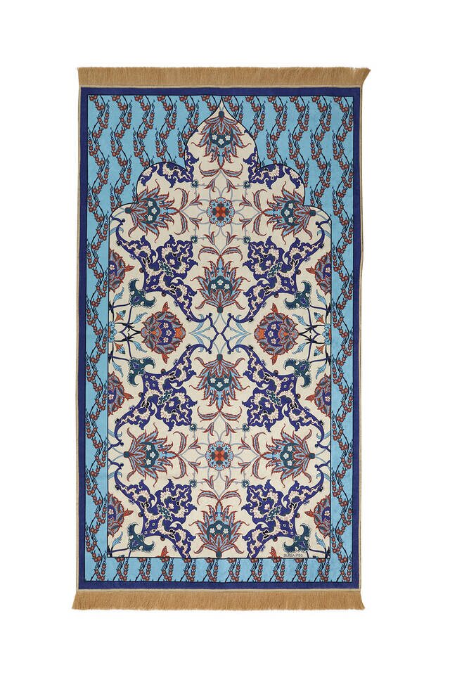 Navy Blue Velvet Carpet Prayer Rug 