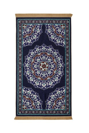 Navy Blue Velvet Carpet Prayer Rug 