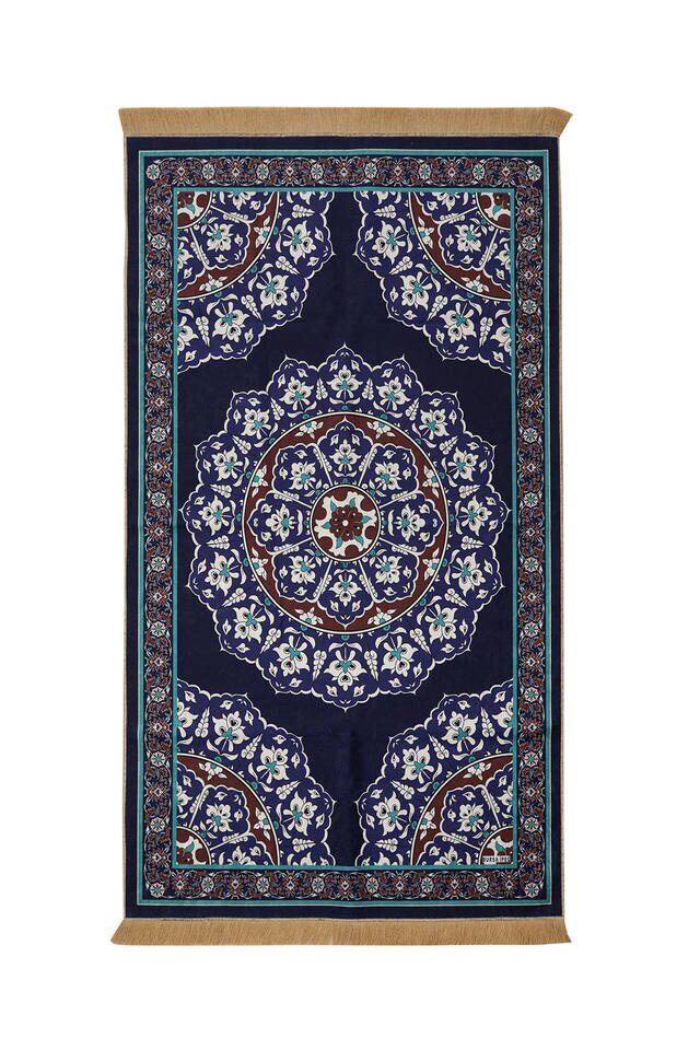 Navy Blue Velvet Carpet Prayer Rug 