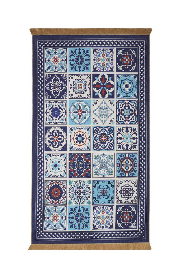 Navy Blue Velvet Carpet Prayer Rug - 1