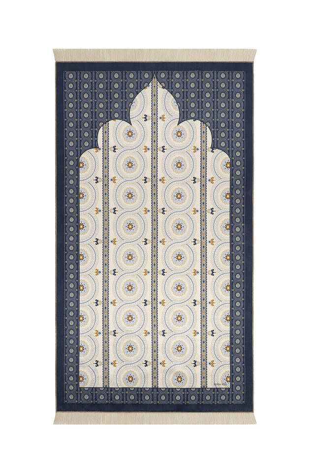 Navy Blue Velvet Carpet Prayer Rug - Bursa İpek