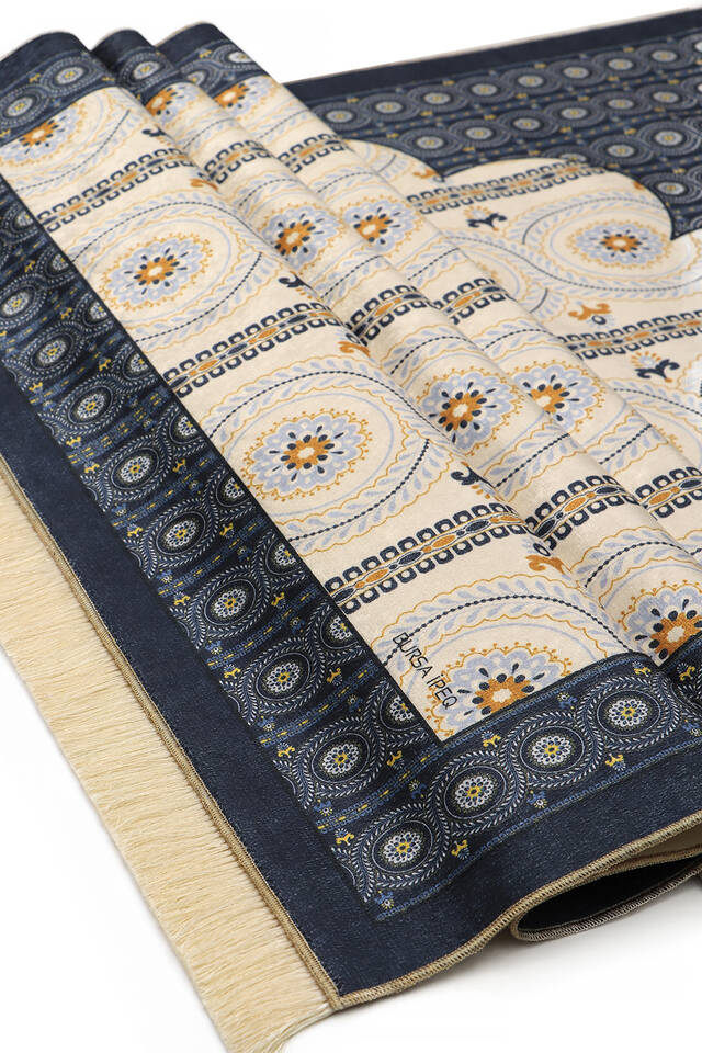 Navy Blue Velvet Carpet Prayer Rug - 3