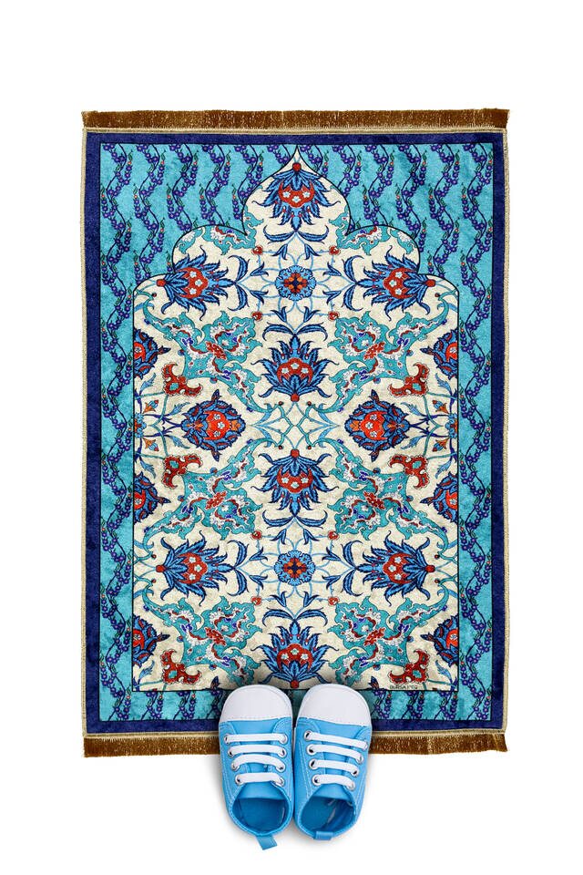 Navy Blue Velvet Children's Prayer Rug 