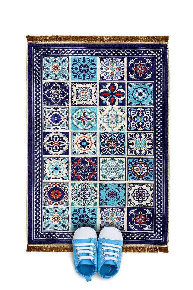Navy Blue Velvet Children's Prayer Rug 