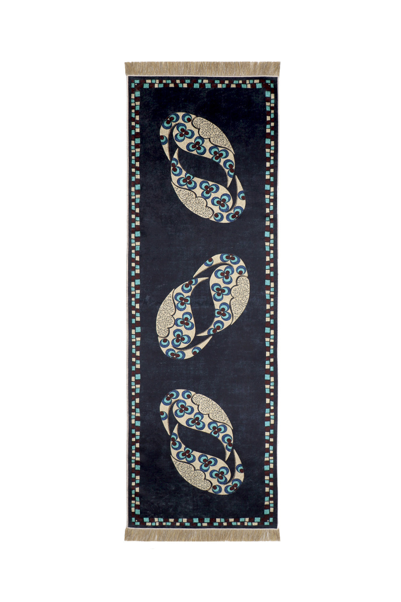 Navy Blue Velvet Runner Set - Bursa İpek