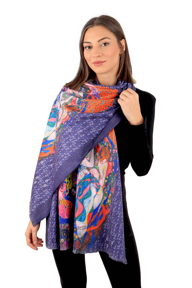 Navy Blue Young Girls Pattern Winter Shawl - 2