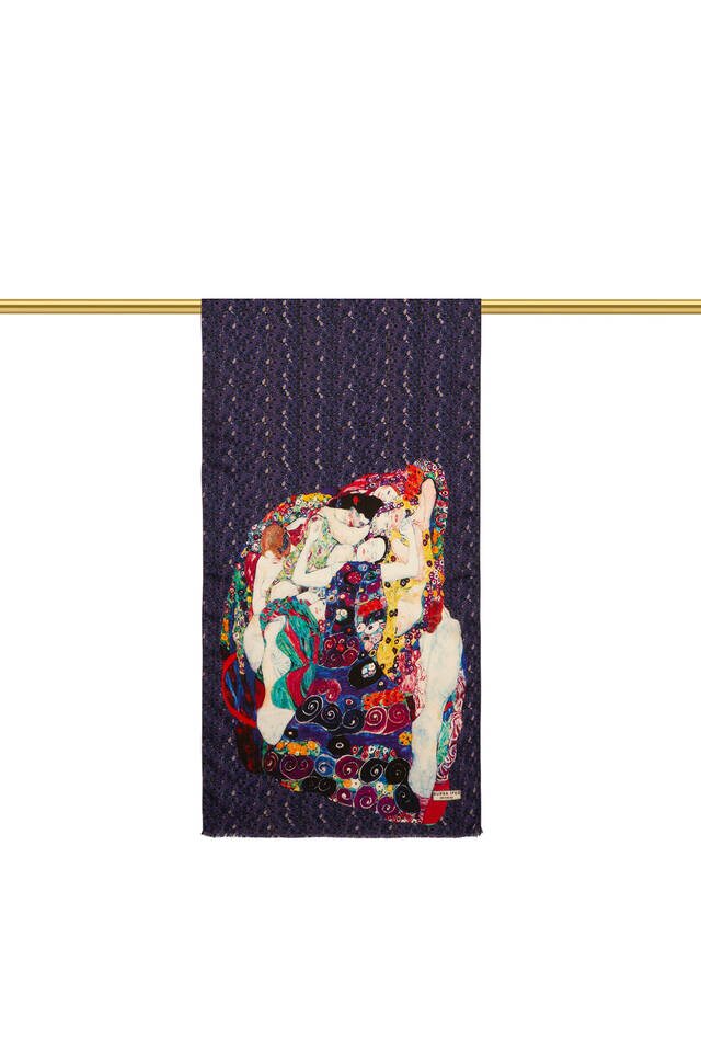 Navy Blue Young Girls Silk Painting Foulard - 3