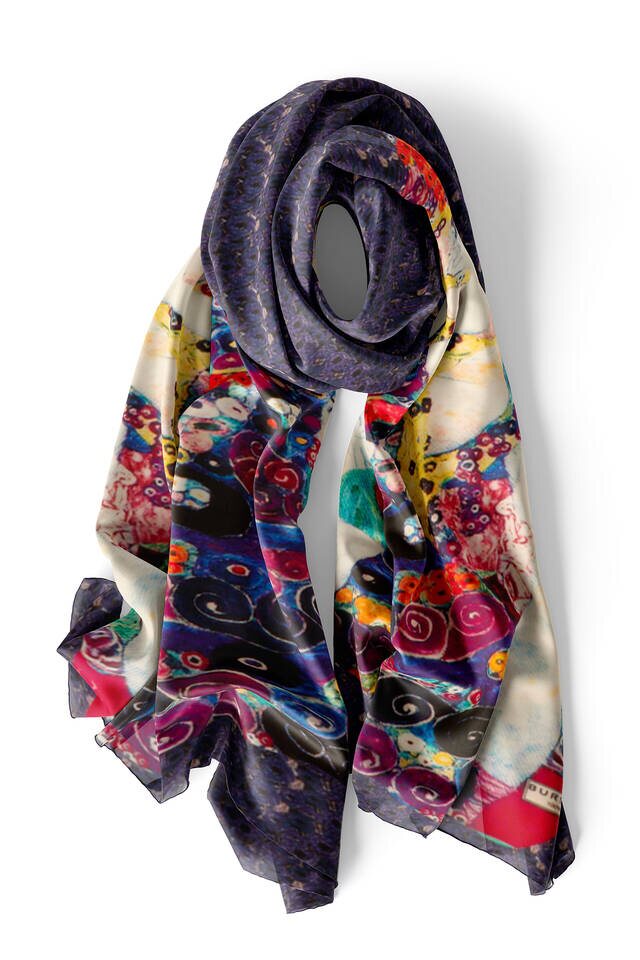 Navy Blue Young Girls Silk Painting Foulard - 4