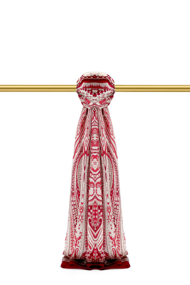 Burgundy Nil Pattern Sura Silk Shawl - Bursa İpek