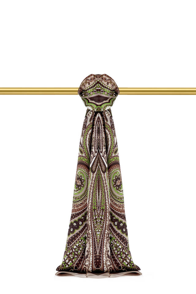 Green Nile Pattern Sura Silk Shawl - 1