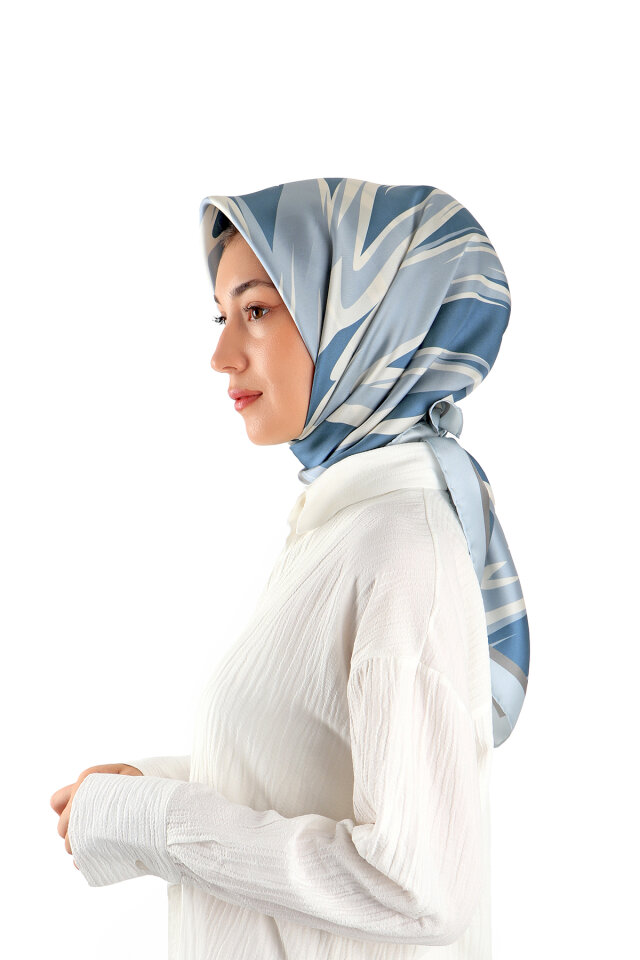 Bebe Mavi Nilsu Desen Twill İpek Eşarp 
