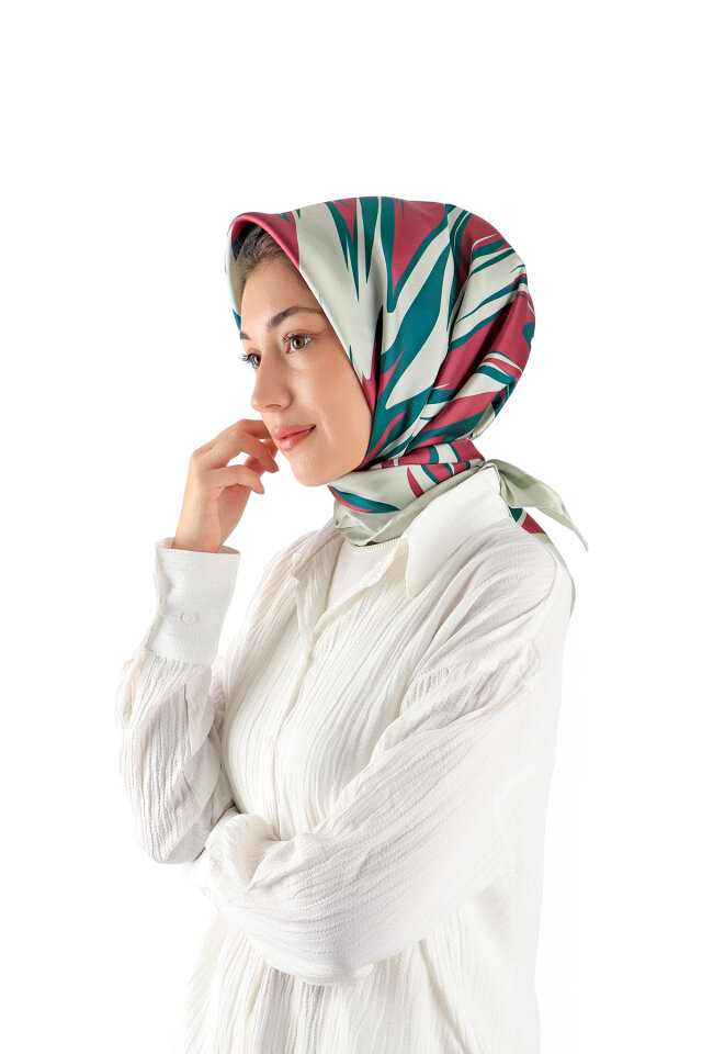 Petrol Yeşil Nilsu Desen Twill İpek Eşarp 