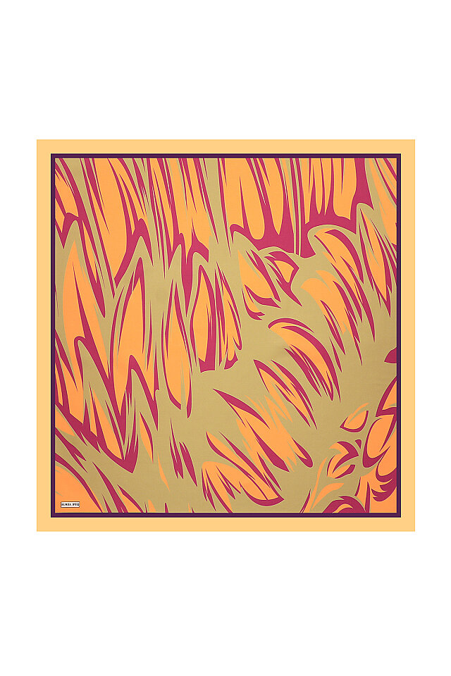 Turuncu Nilsu Desen Twill İpek Eşarp 