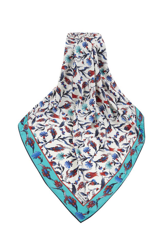 Oil Black Turkish Pattern Carnation Tulip Pattern Silky Square Scarf - 3