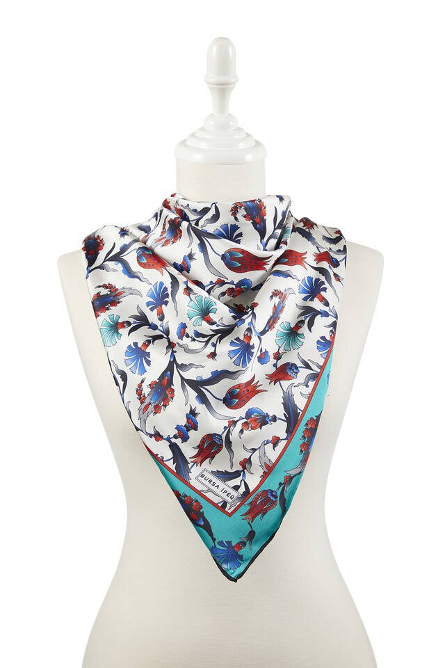 Oil Black Turkish Pattern Carnation Tulip Pattern Silky Square Scarf - 2