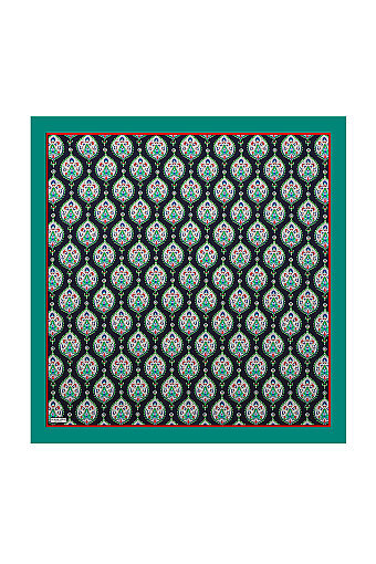 Oil Green Hatai Pattern Silk Square Scarf 