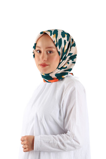 Oil Green Sare Pattern Twill Silk Square Scarf 