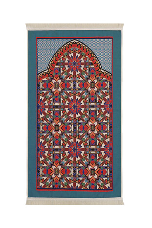 Oil Green Tile Pattern Lined Tapestry Prayer Rug 