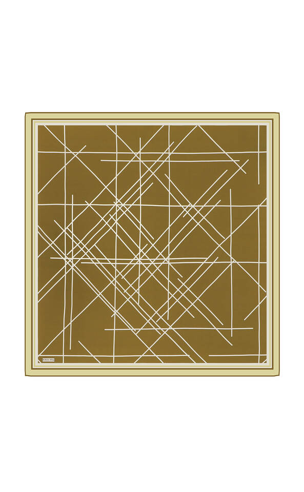 Olive Green Echo Pattern Twill Silk Square Scarf - 2