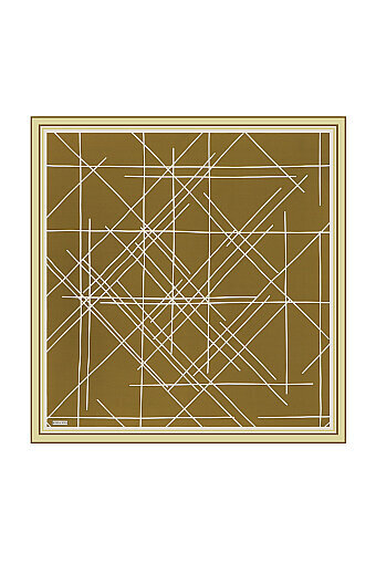 Olive Green Echo Pattern Twill Silk Square Scarf 