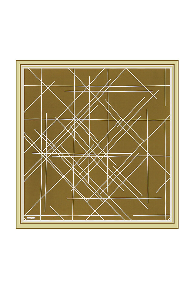 Olive Green Echo Pattern Twill Silk Square Scarf 
