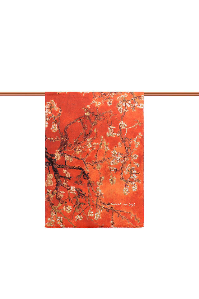 Orange Almond Blossom Pattern Winter Shawl - 3