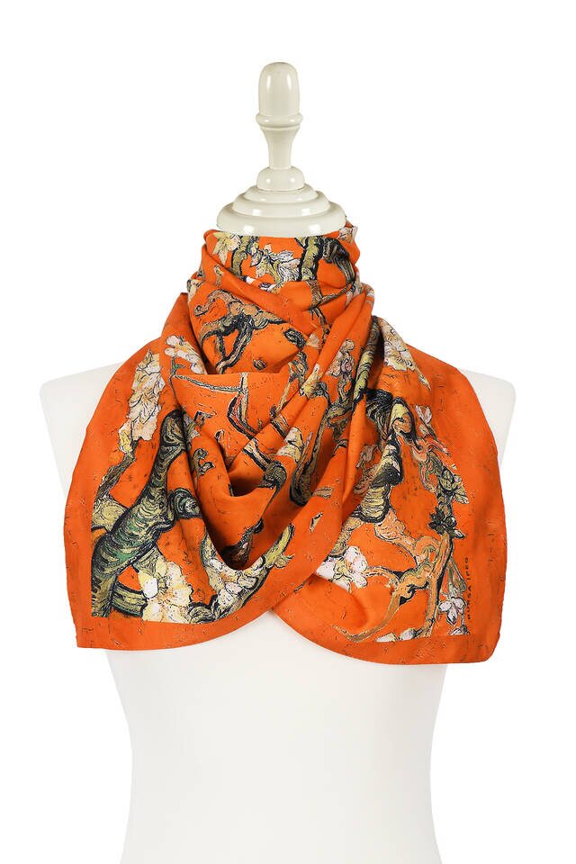 Orange Almond Blossom Silky Foulard - 2