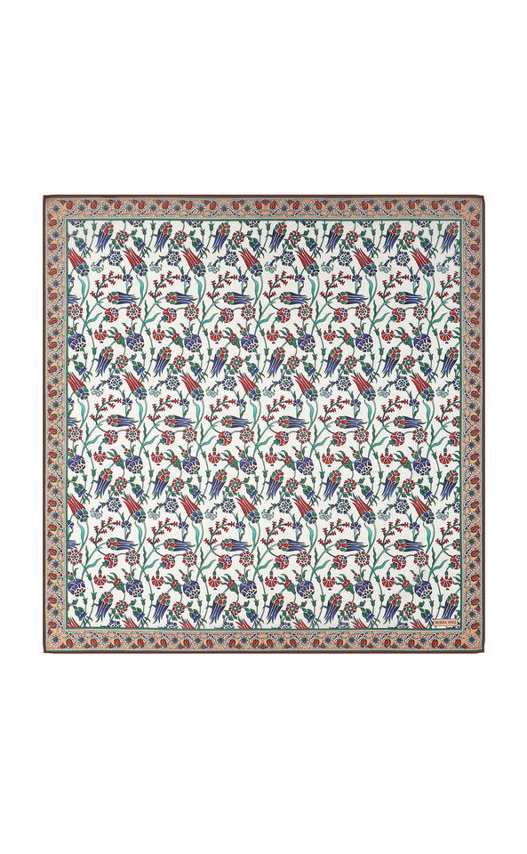 Orange Anatolian Pattern Soft Square Scarf - Bursa İpek