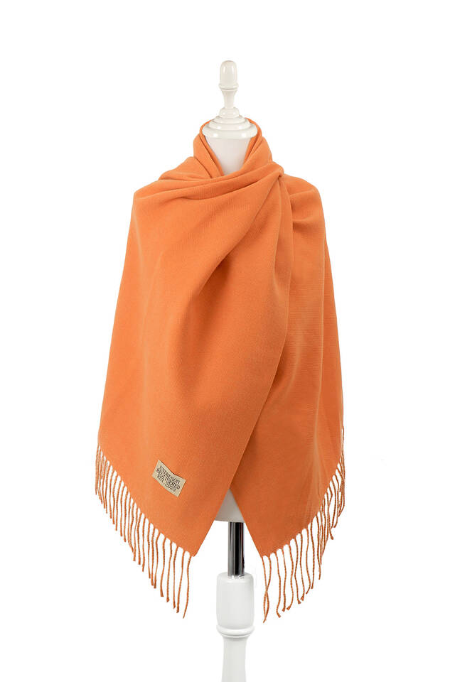 Orange Beige Double Sided Winter Shawl - Bursa İpek