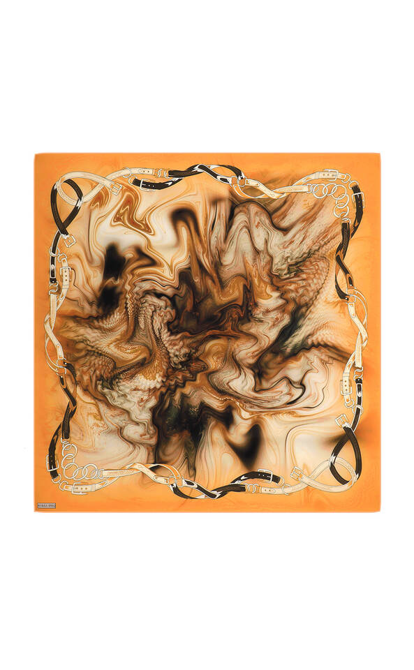 Orange Belt Pattern Sura Silk Square Scarf - 2