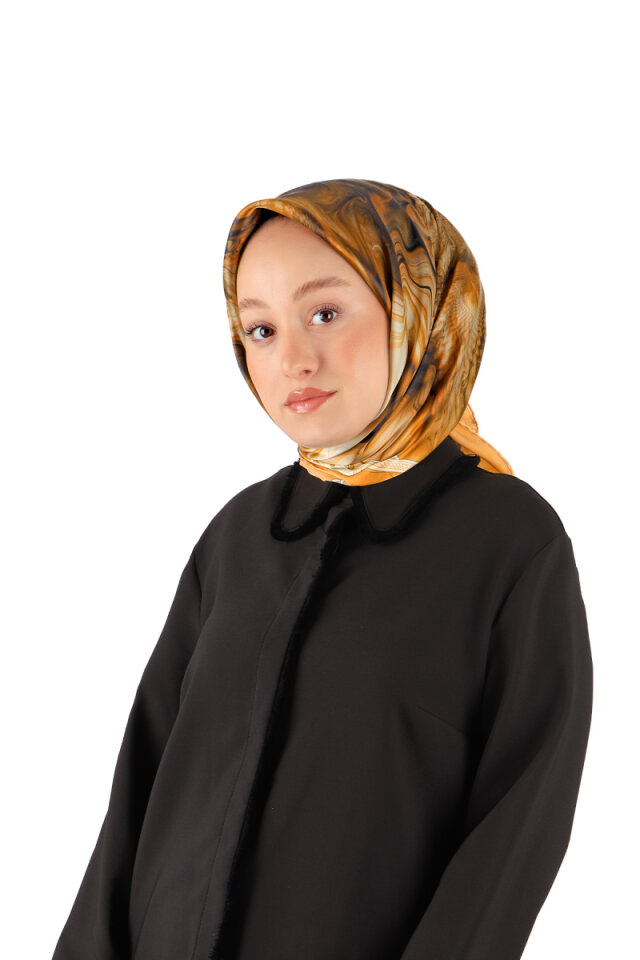 Orange Belt Pattern Sura Silk Square Scarf 