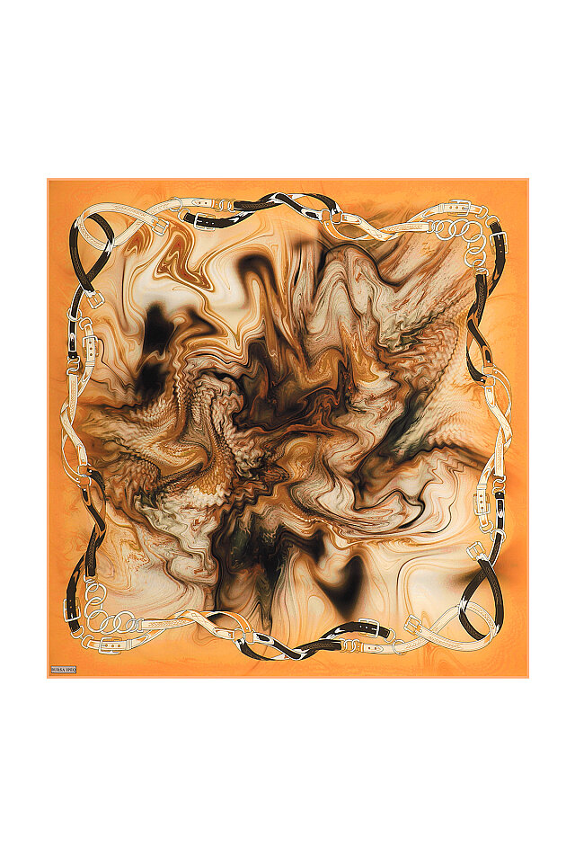 Orange Belt Pattern Sura Silk Square Scarf 