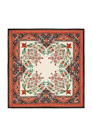 Orange Black Candlestick Tulip Pattern Silk Square Scarf 