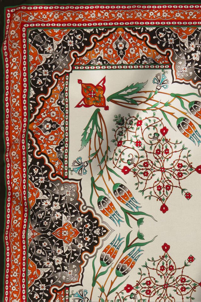 Orange Black Candlestick Tulip Pattern Silk Square Scarf - 4