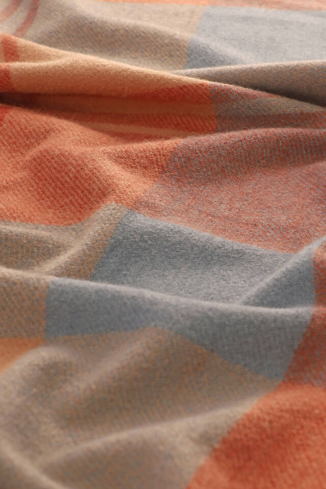 Orange Blue Patterned Winter Shawl - 4
