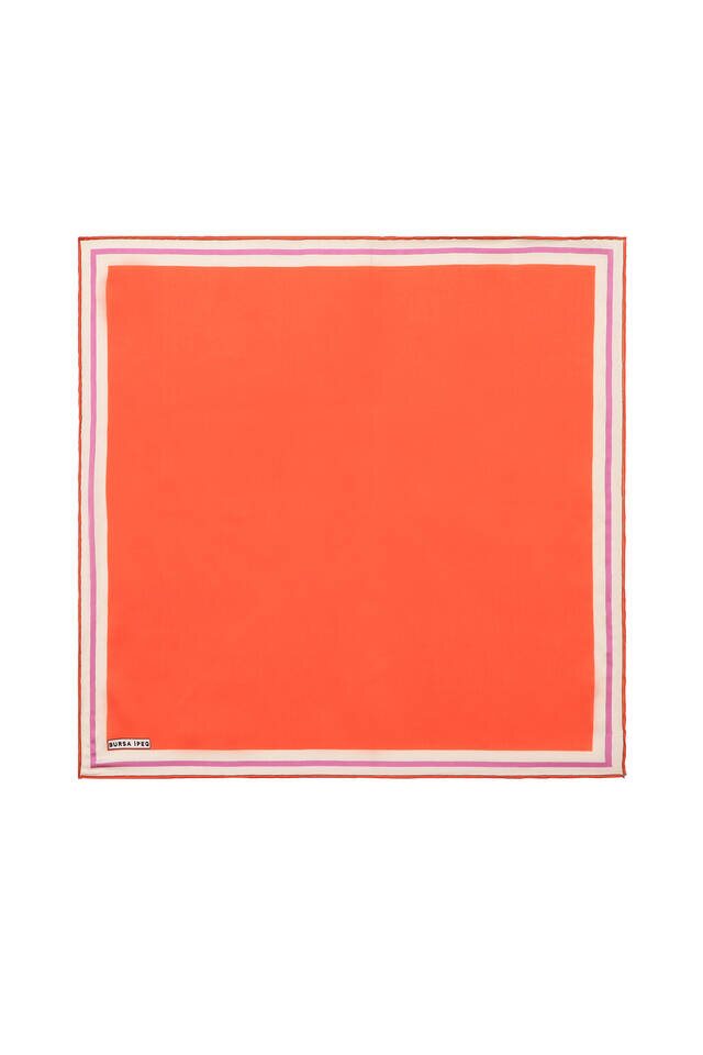 Orange Bordered Plain Silk Pocket Square - Bursa İpek