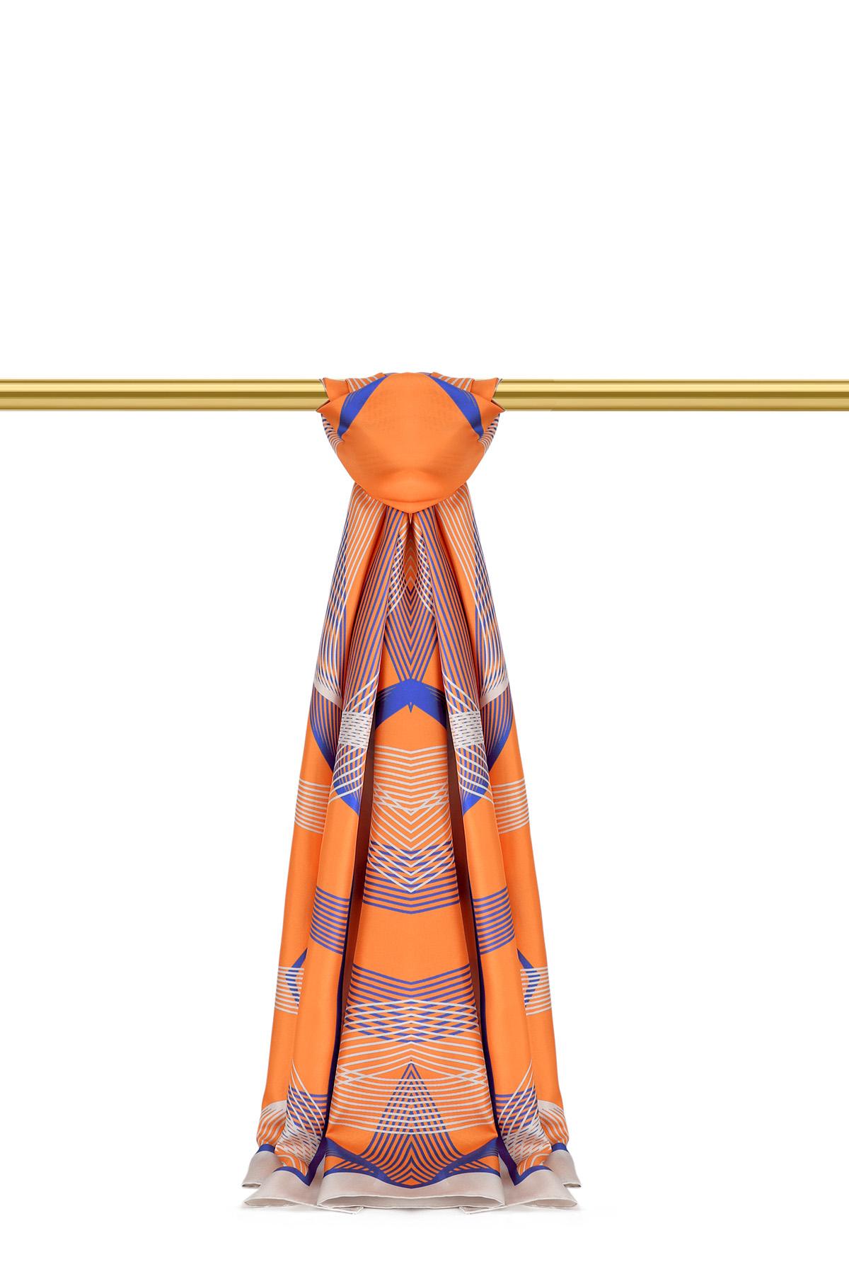 Orange Carousel Pattern Twill Silk Scarf 