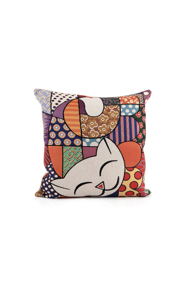 Orange Cat Pattern Tapestry Throw Pillow 