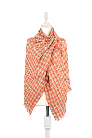 Orange Cream Plaid Pattern Winter Shawl 