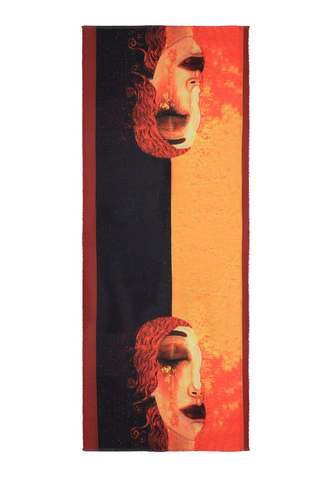 Orange Crying Woman Winter Shawl - 4