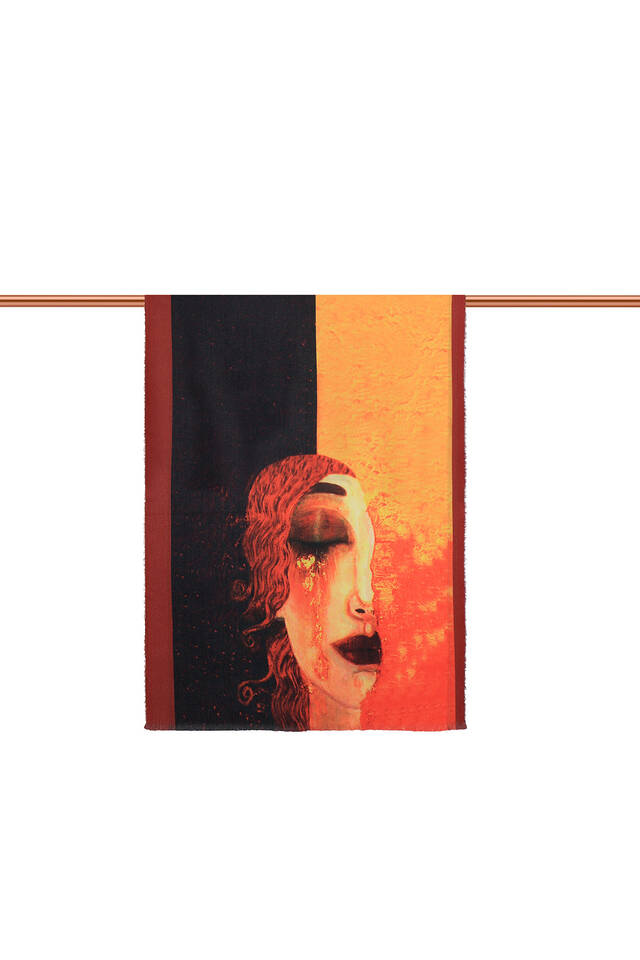 Orange Crying Woman Winter Shawl - 3